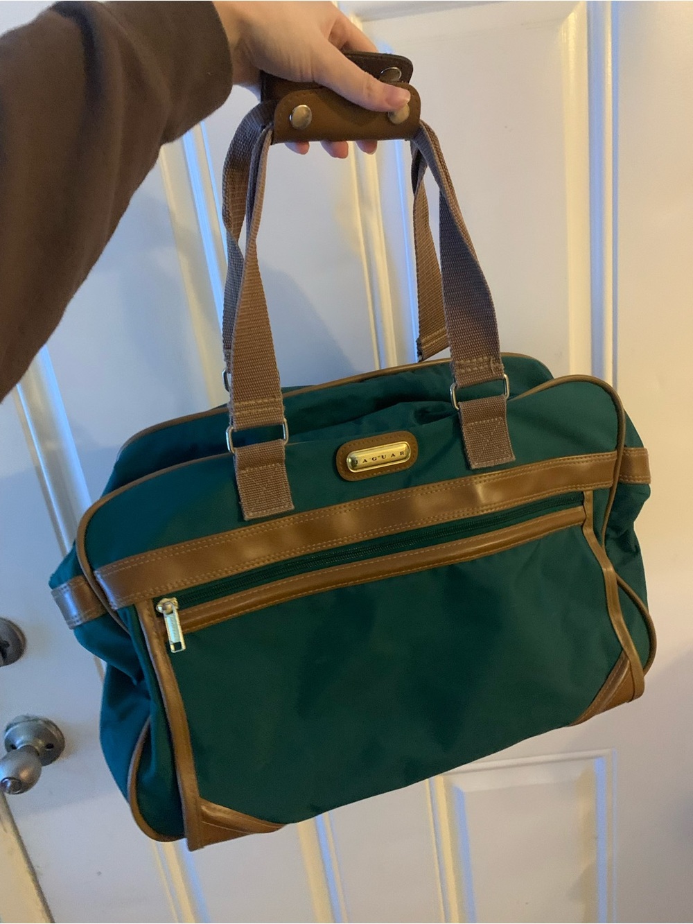 Vintage Jaguar Unisex Overnight Bag Soft Case Green/Brown Travel small  Duffel
